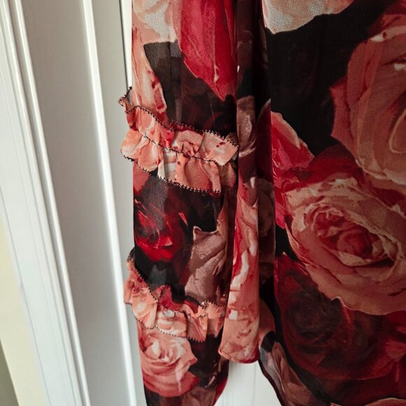 WHBM Sheer Floral Blouse with Pink and Red Roses, Size XS - Picture 3 of 5